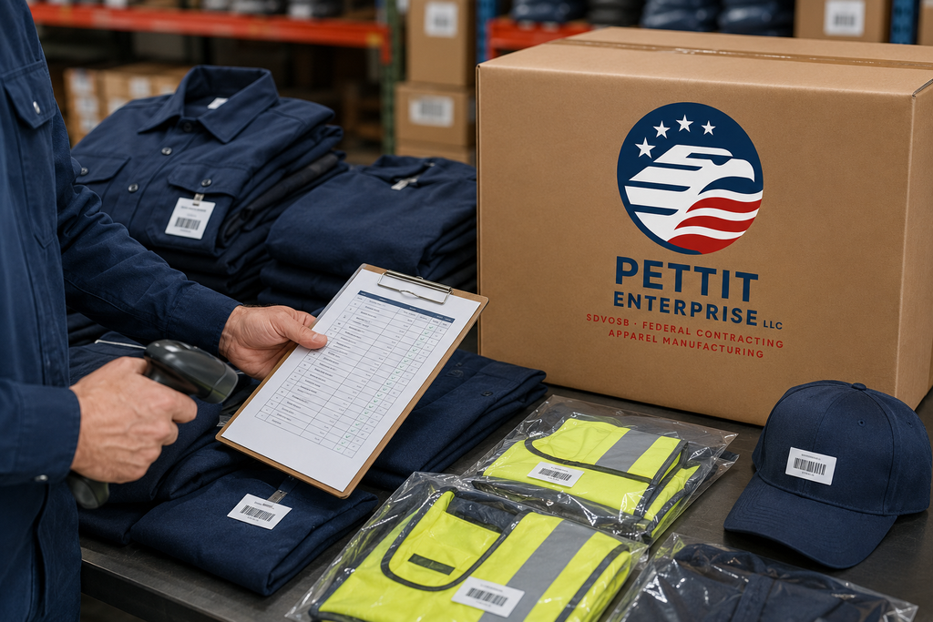 Pettit Enterprise uniforms, safety apparel, and fulfillment ready for government delivery.